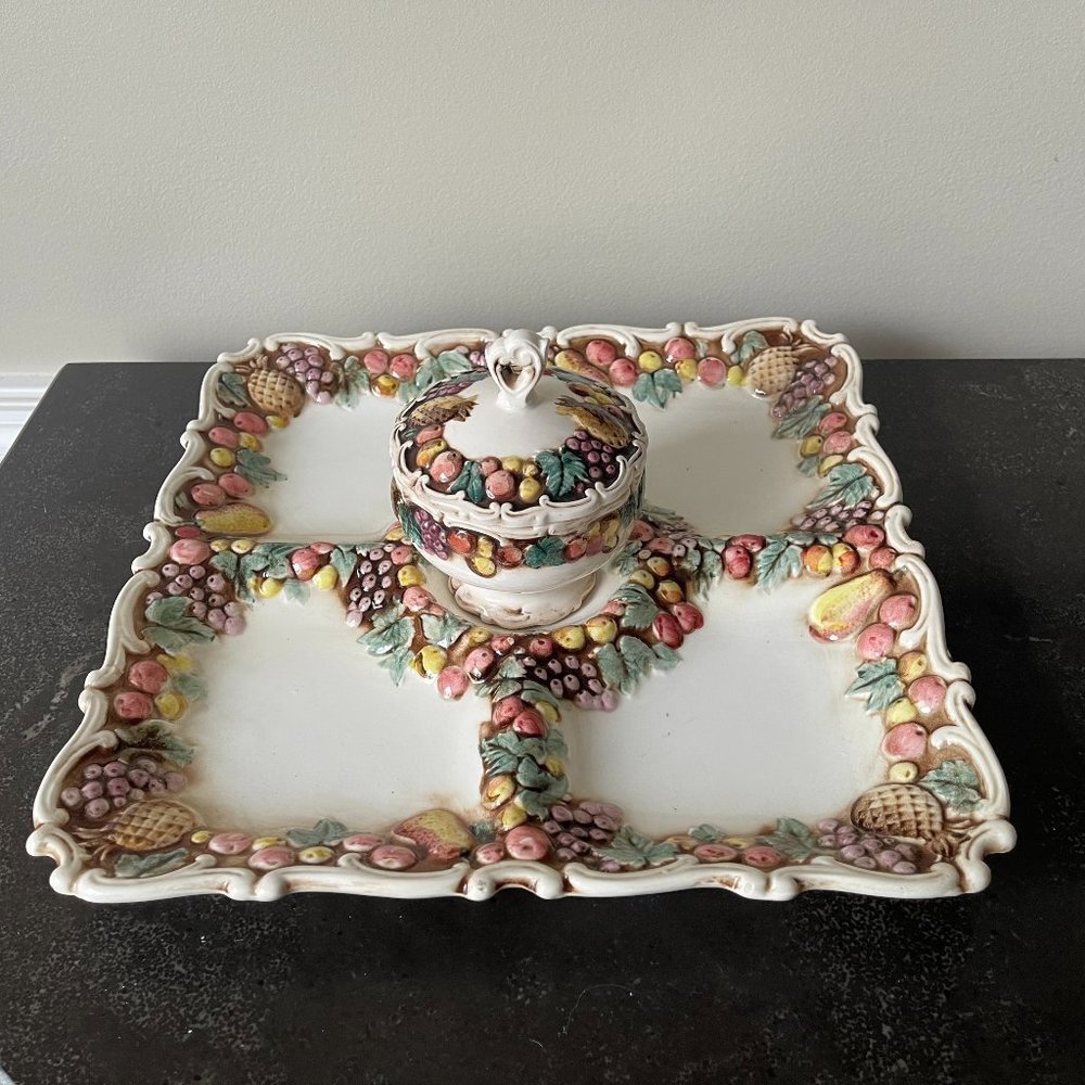 Vintage Lefton Della Robia  Bowl & Serving Tray